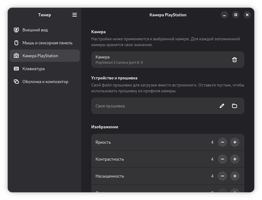Страница «Камера PlayStation» в Tuner